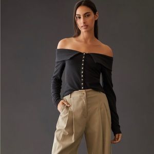 Anthropologie Maeve Off-the-Shoulder Buttondown Top